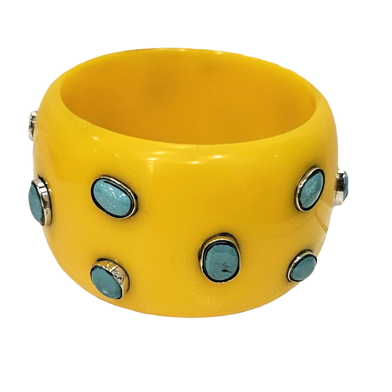 Sun Yellow &amp; Turquoise Resin Bangle Bracelet - Mondo