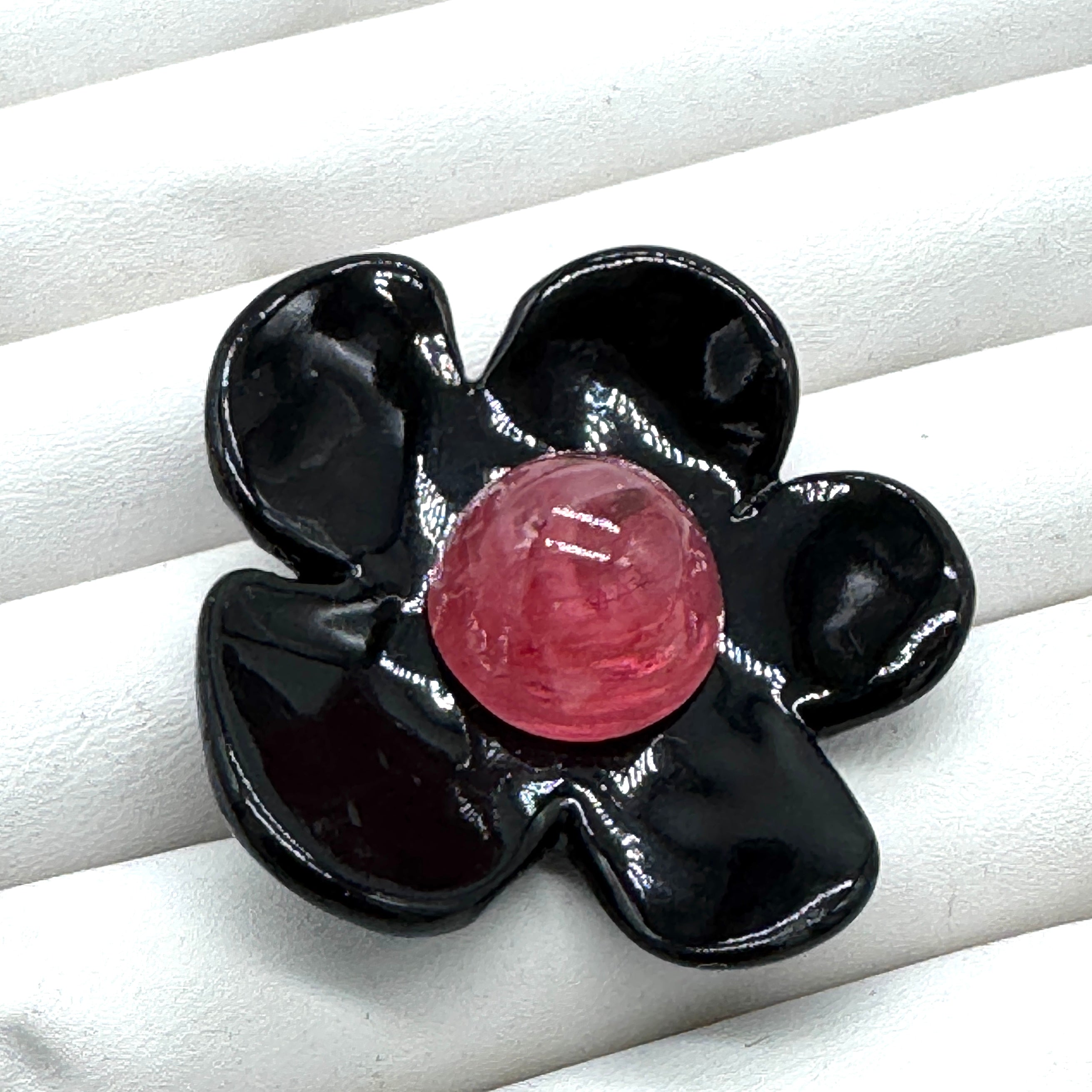 Black Coco Flower Cocktail Ring — Cranberry Marble Center