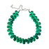 Transparent green beaded necklace on a white background.