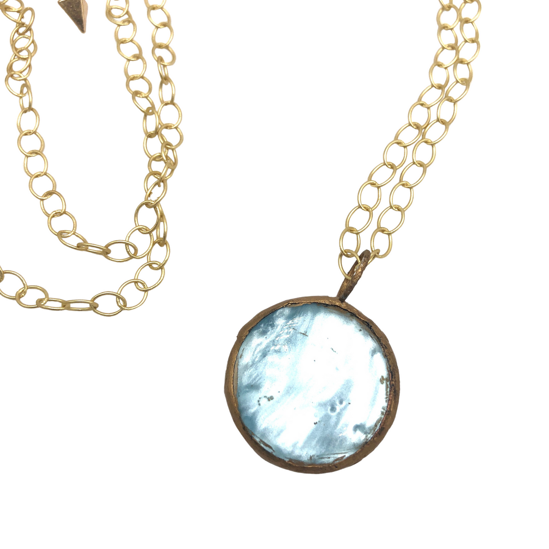 Ice Blue Marbled Moonglow GOLD Layering Necklace