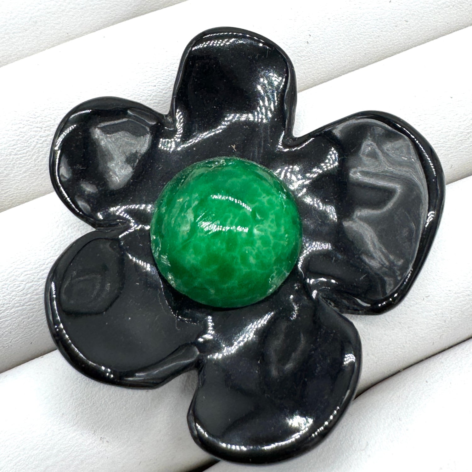 Black Coco Flower Cocktail Ring — Jade Mosaic Center
