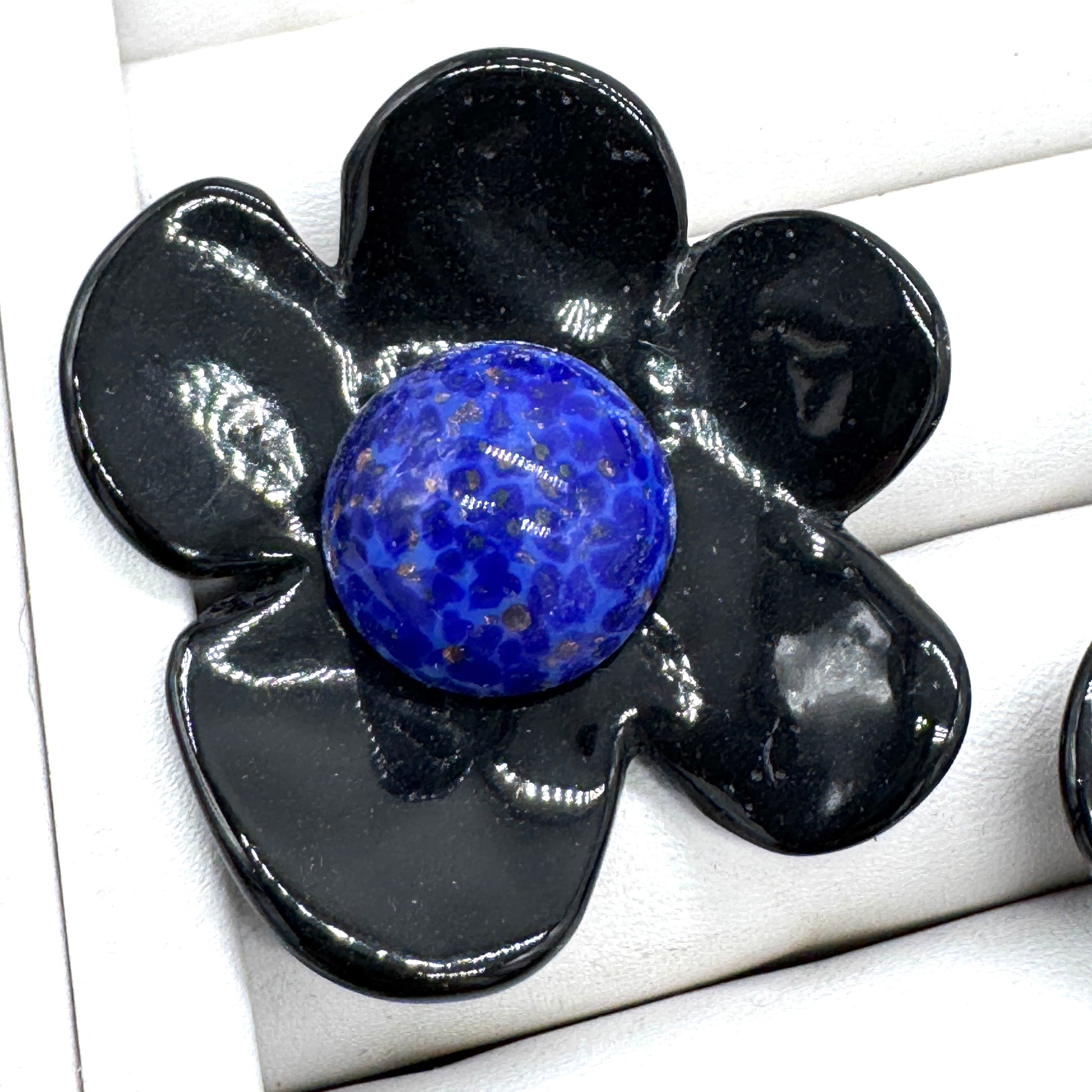 Black Coco Flower Cocktail Ring — Lapis Speckle Center
