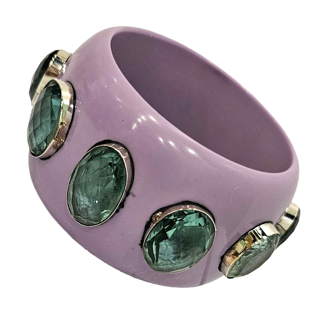 Lilac &amp; Faceted Aqua Quartz Resin Bangle Bracelet - Mondo