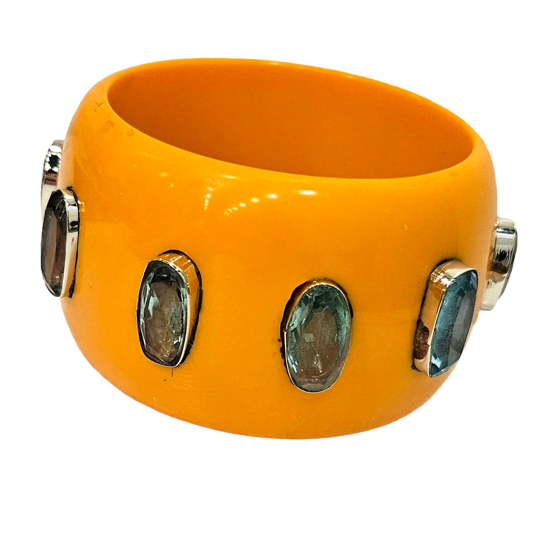 Bright Orange &amp; Aqua Quartz Resin Bangle Bracelet - Mondo