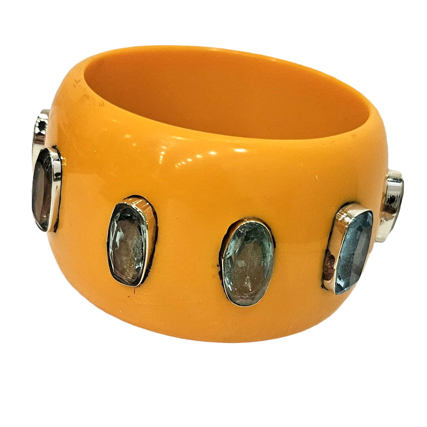 Bright Orange &amp; Aqua Quartz Resin Bangle Bracelet - Mondo