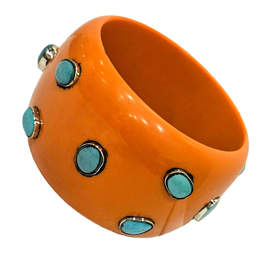 Orange &amp; Turquoise Set Resin Bangle Bracelet - Mondo