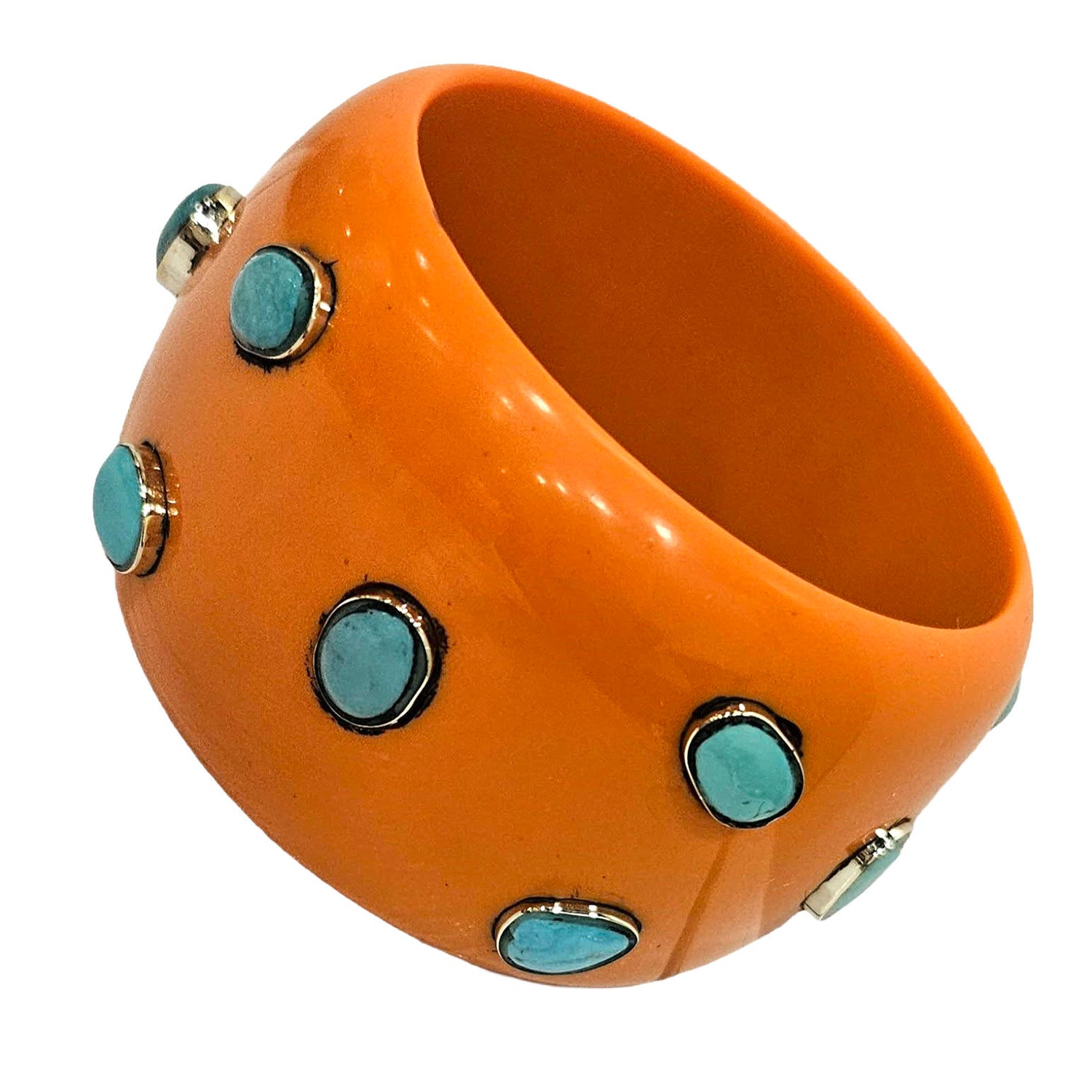 Orange &amp; Turquoise Set Resin Bangle Bracelet - Mondo