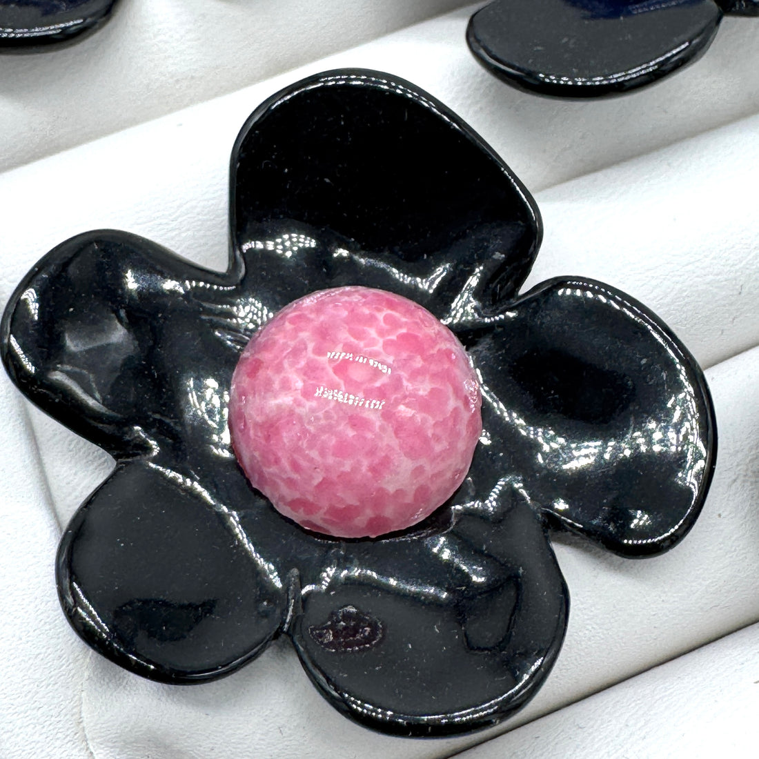 Black Coco Flower Cocktail Ring — Pink Speckle Center