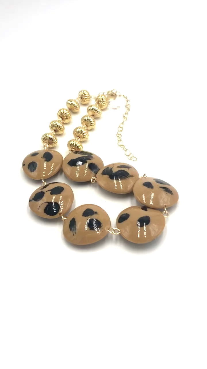 Wild Spotted Beige Chunky Disc Amelia Necklace