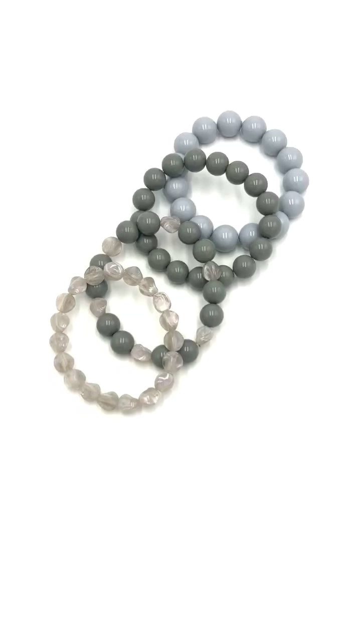 Symbolic Grey Stack and Stretch Bracelet Set