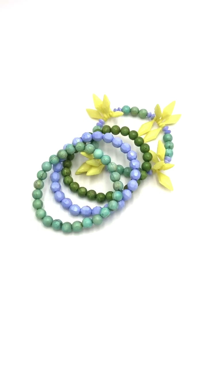 Fern and Iris Stack and Stretch Bracelet Set