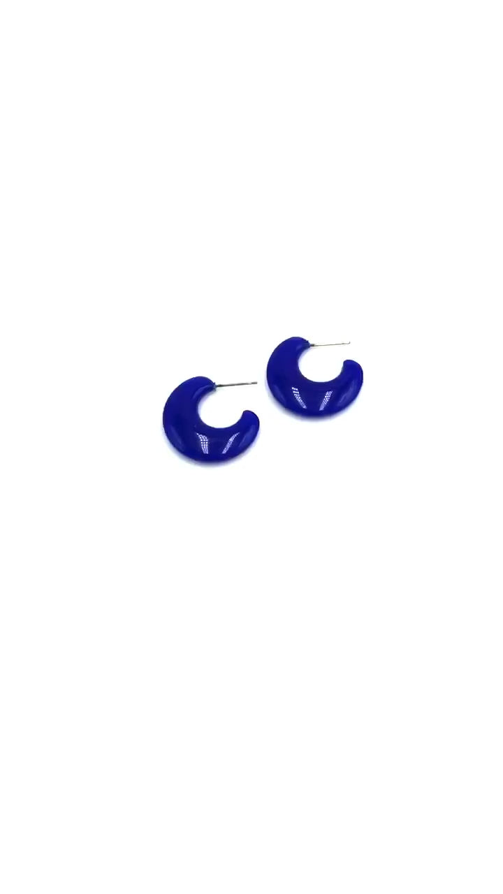 video of deep blue flat hoop earrings