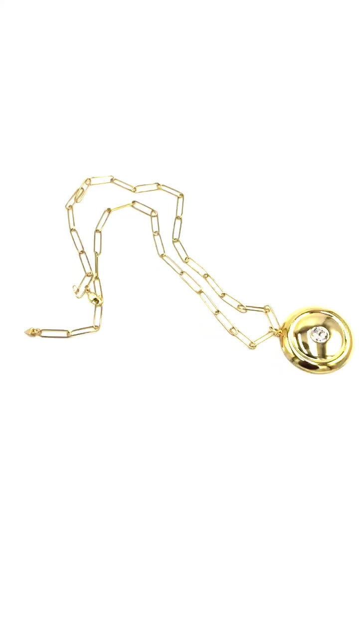 video of gold paperclip chain pendant necklace