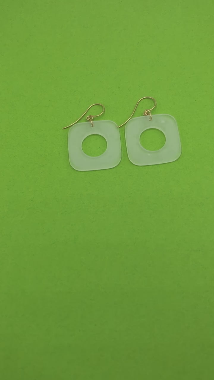 video of clear frosted square dangle earrings