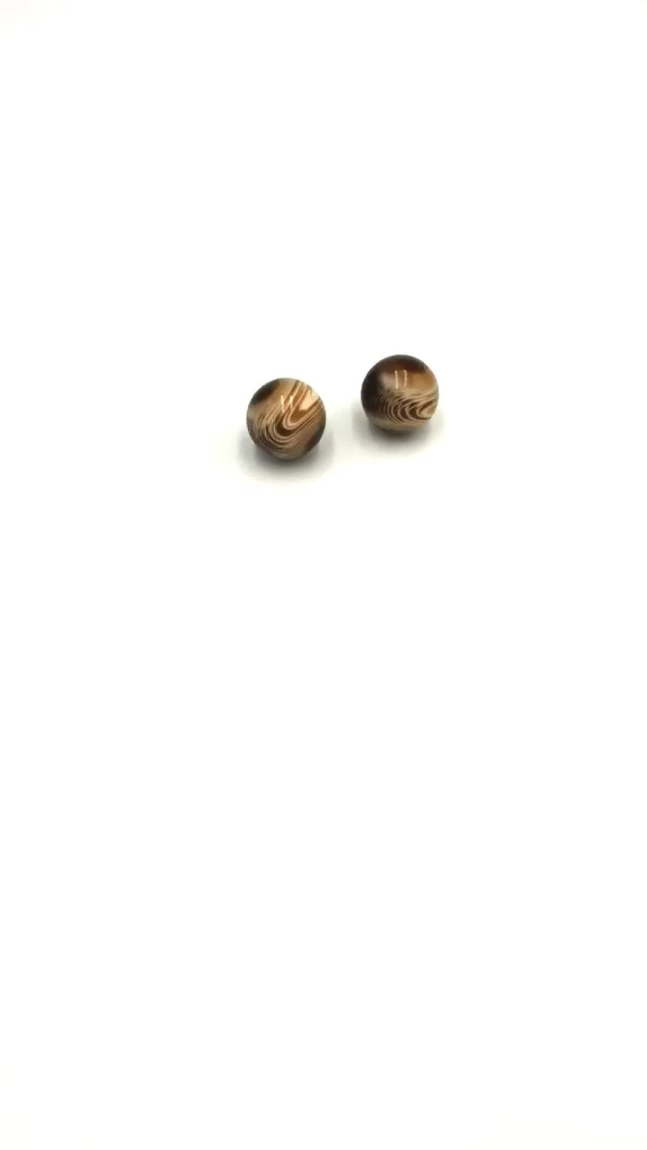 Brown Marbled Agate Retro Button Stud Earrings
