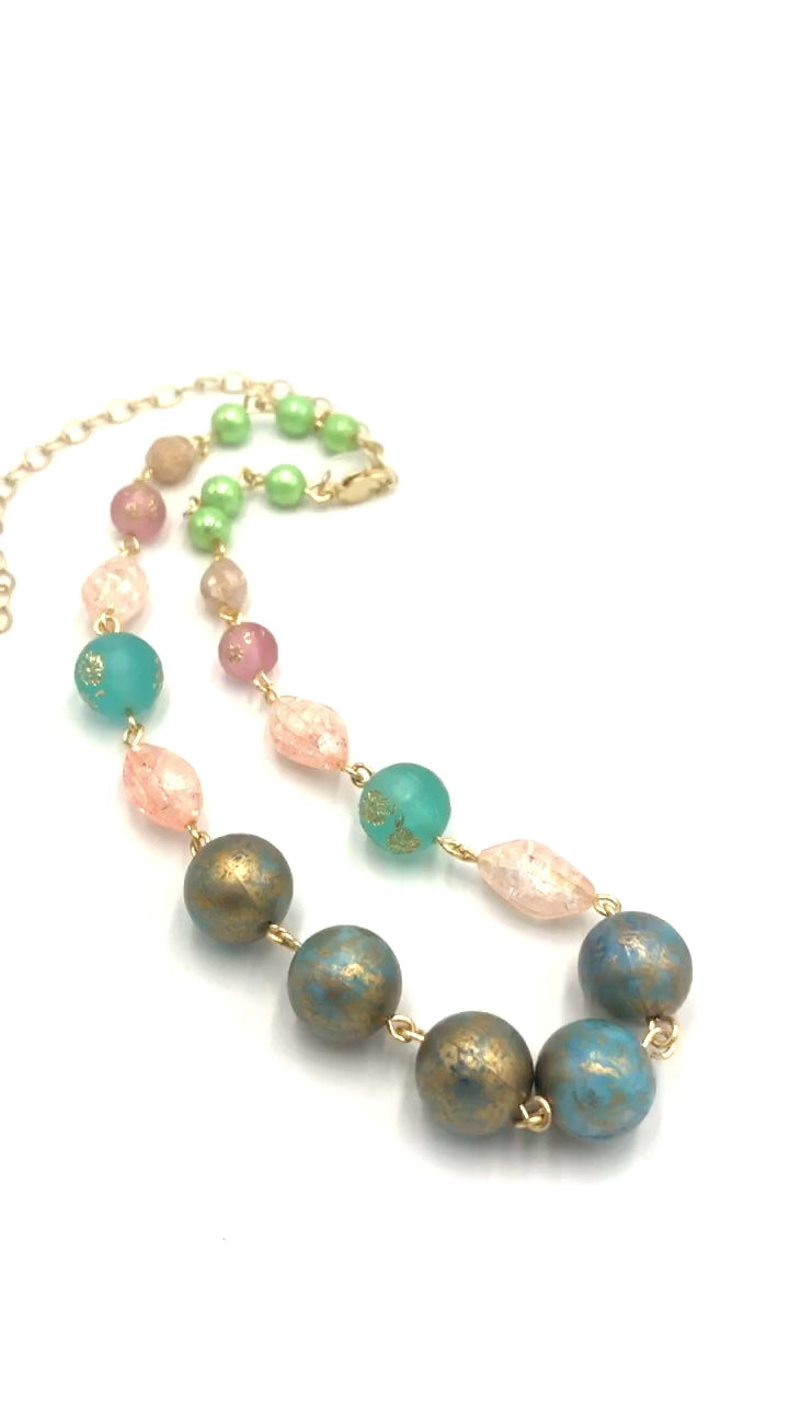 blue and green on gold necklace