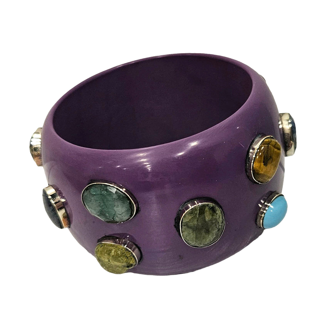 Deep Purple &amp; Mixed Gems Resin Bangle Bracelet - Mondo *AS IS*