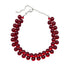 Red cluster beaded necklace on a white background.
