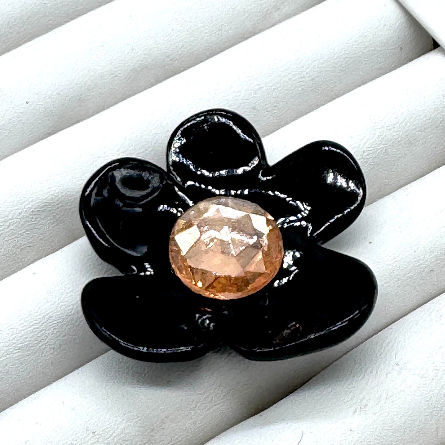 Black Coco Flower Cocktail Ring — Rose Faceted Center