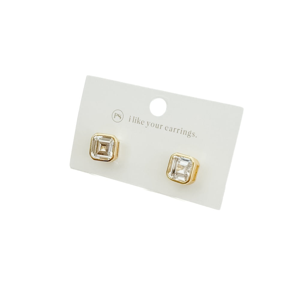 Bezel Diamond Stud Earrings - WATERPROOF-Earrings-Pretty Simple