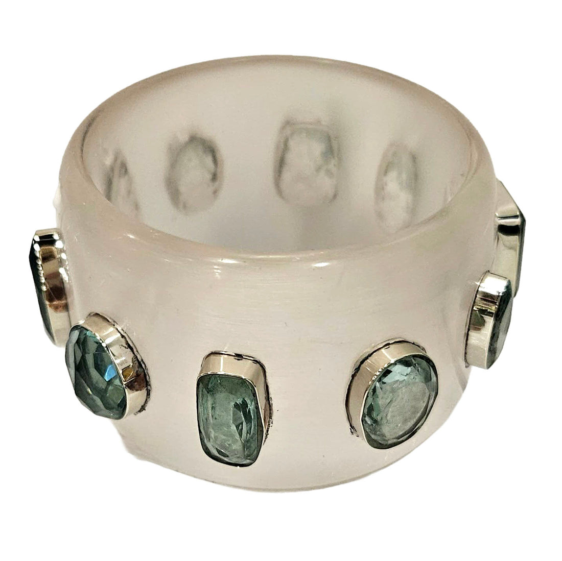 Clear &amp; Faceted Aqua Quartz Resin Bangle Bracelet - Mondo