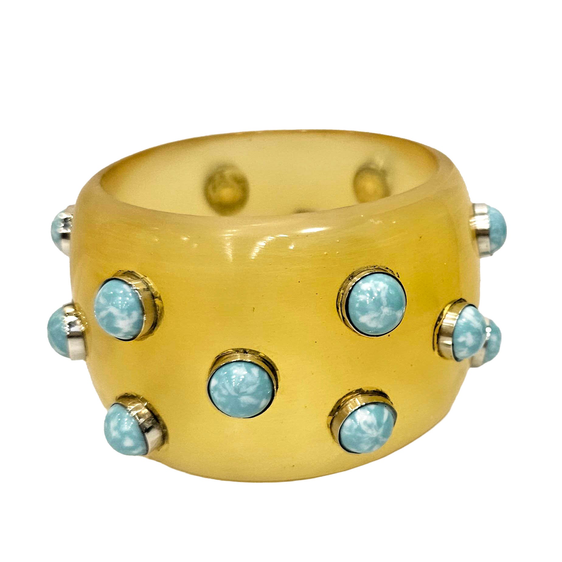 Light Lemon Yellow &amp; Turquoise Mosaic Bangle Bracelet