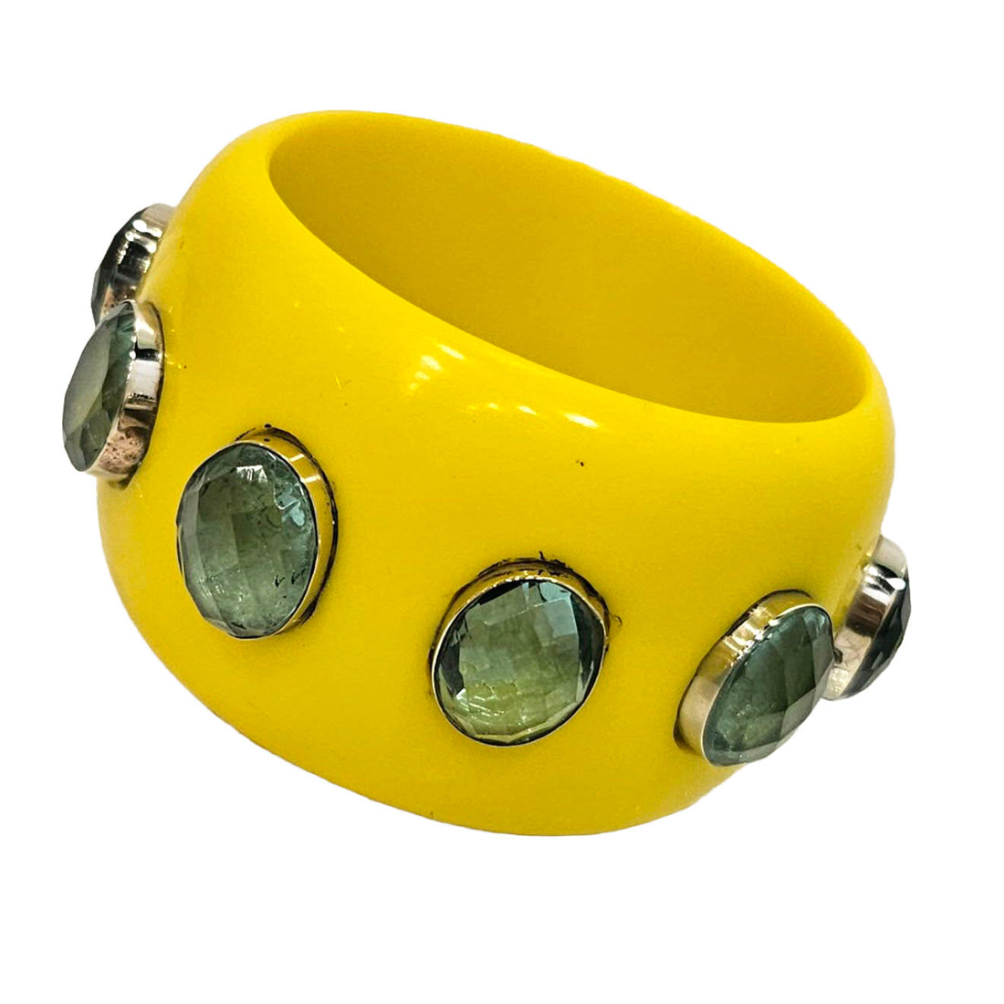 Light Yellow &amp; Faceted Quartz Resin Bangle Bracelet - Mondo