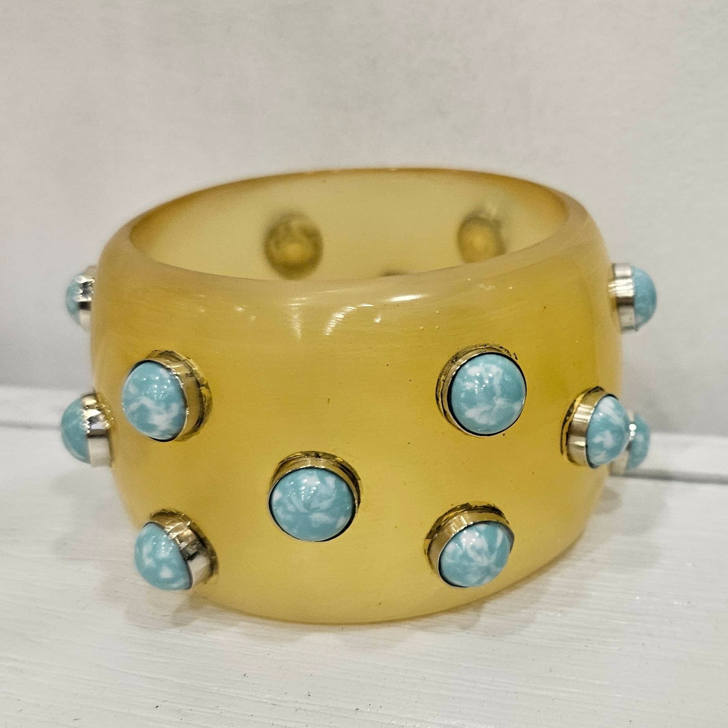 Light Lemon Yellow &amp; Turquoise Mosaic Bangle Bracelet