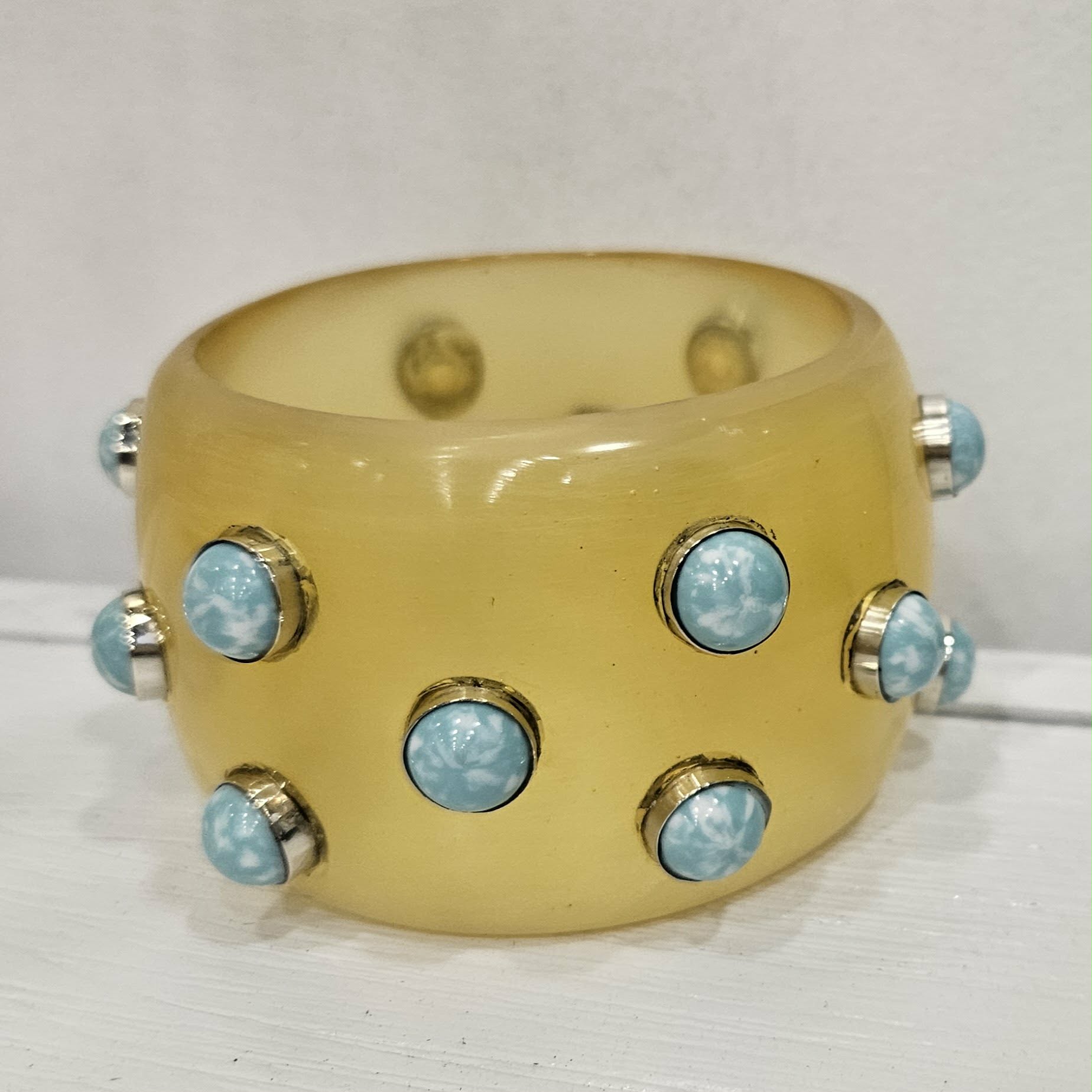 Light Lemon Yellow &amp; Turquoise Mosaic Bangle Bracelet
