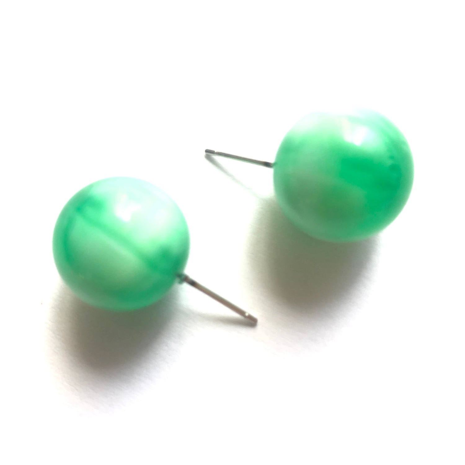 Kelly Green Stripe Moonglow Jumbo Ball Stud Earrings