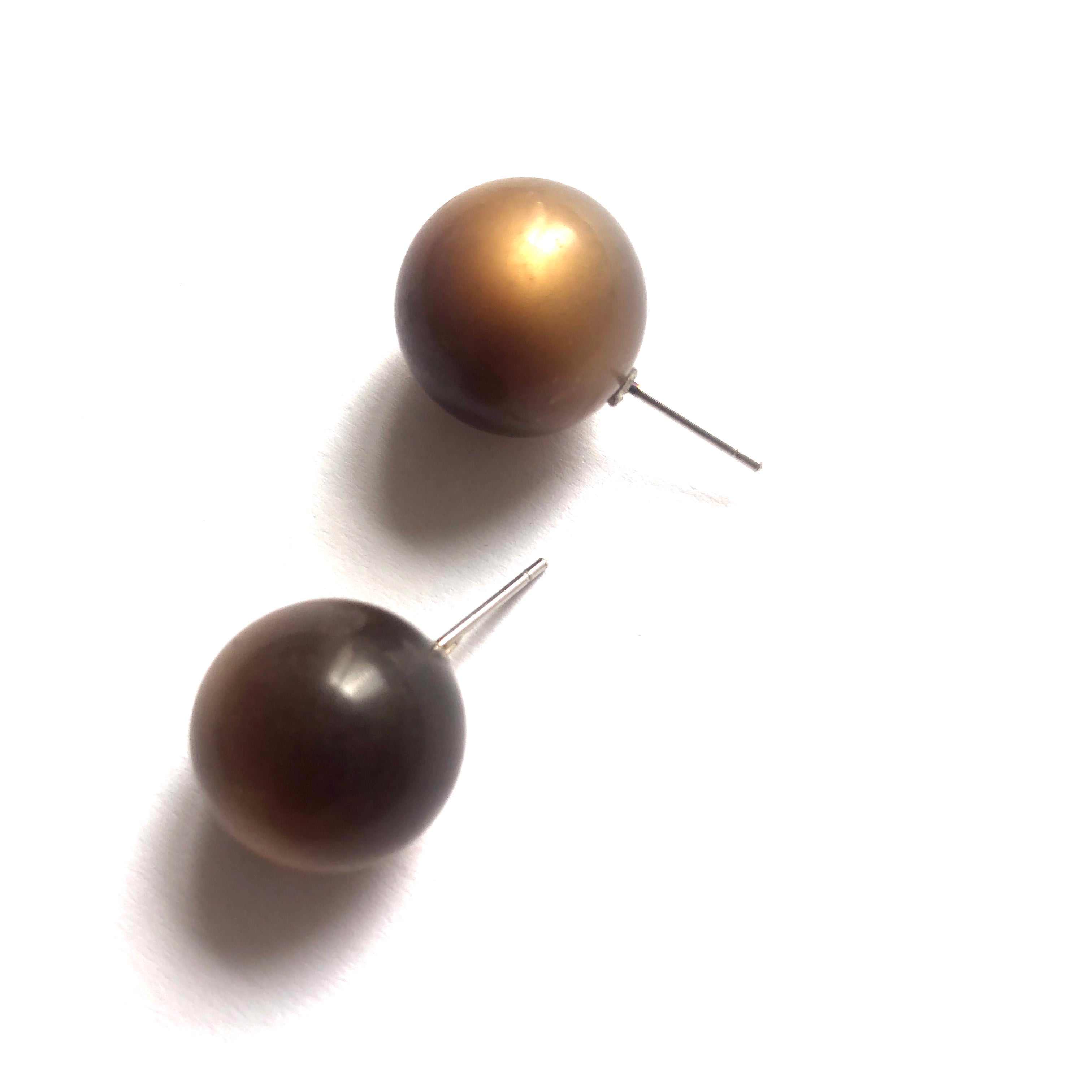 Brown Moonglow Jumbo Ball Stud Earrings