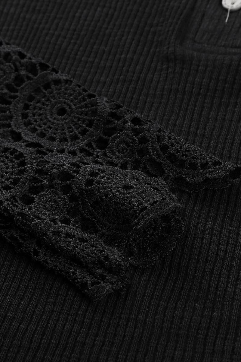 Crochet Lace Hem Sleeve Button Top