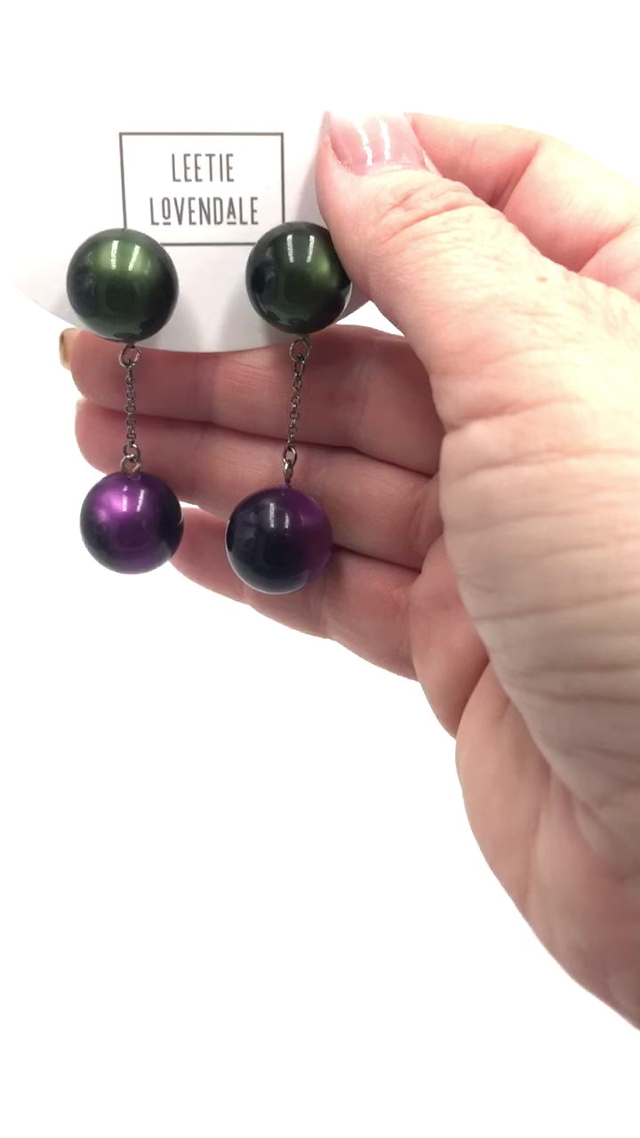 Forest &amp; Purple Ball and Chain Earrings