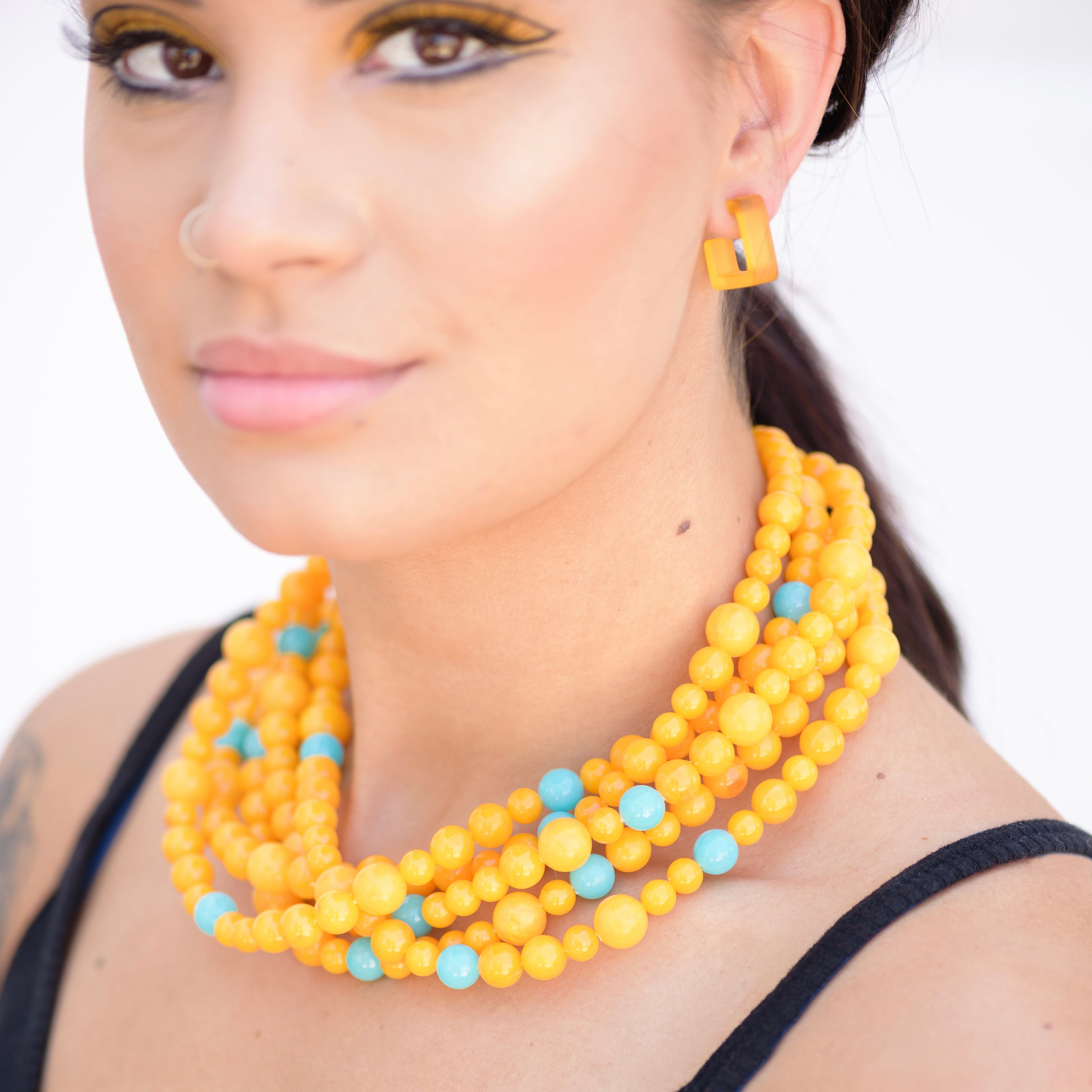 Golden Yellow and Turquoise Sylvie Statement Necklace