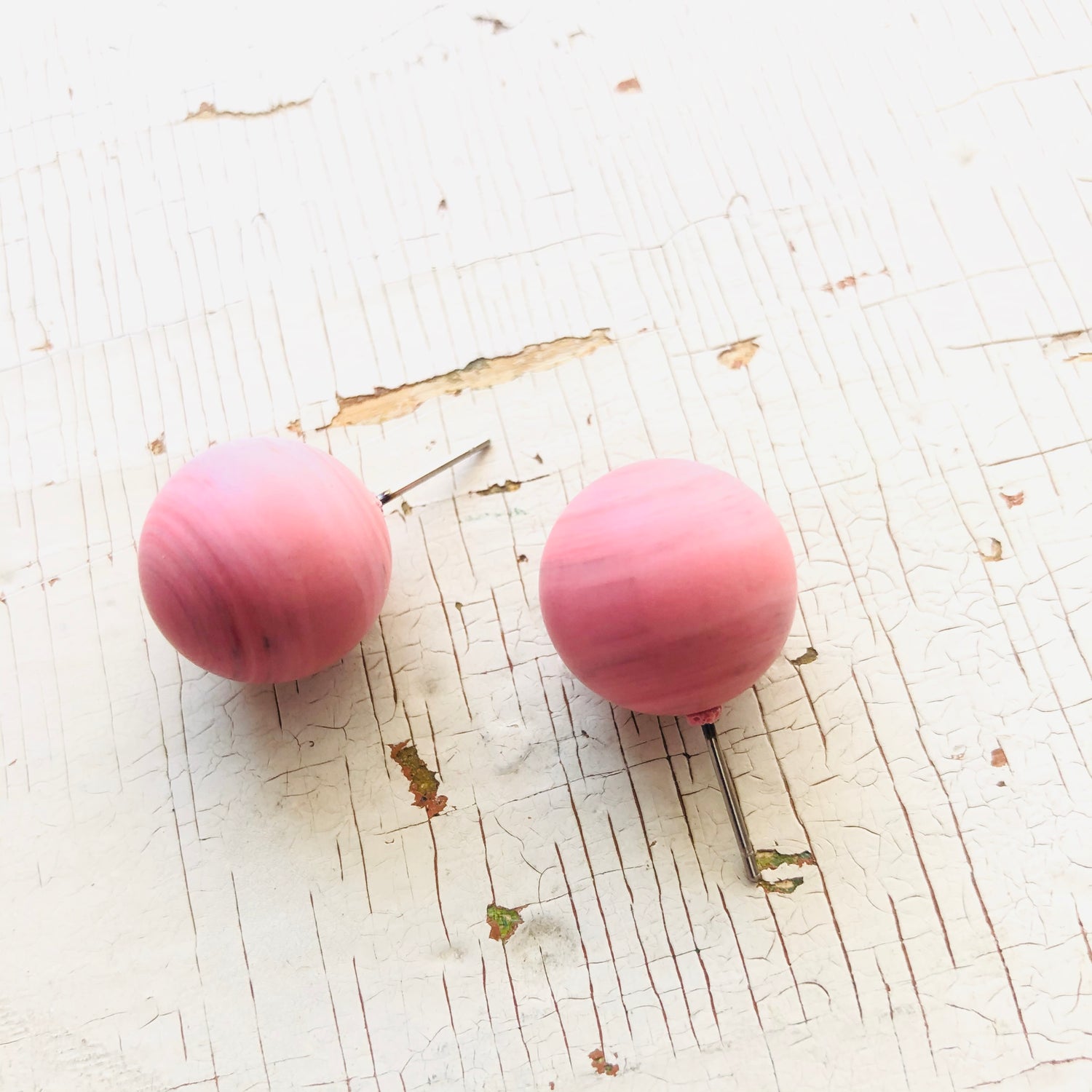 Pink Marbled Matte Jumbo Ball Stud Earrings