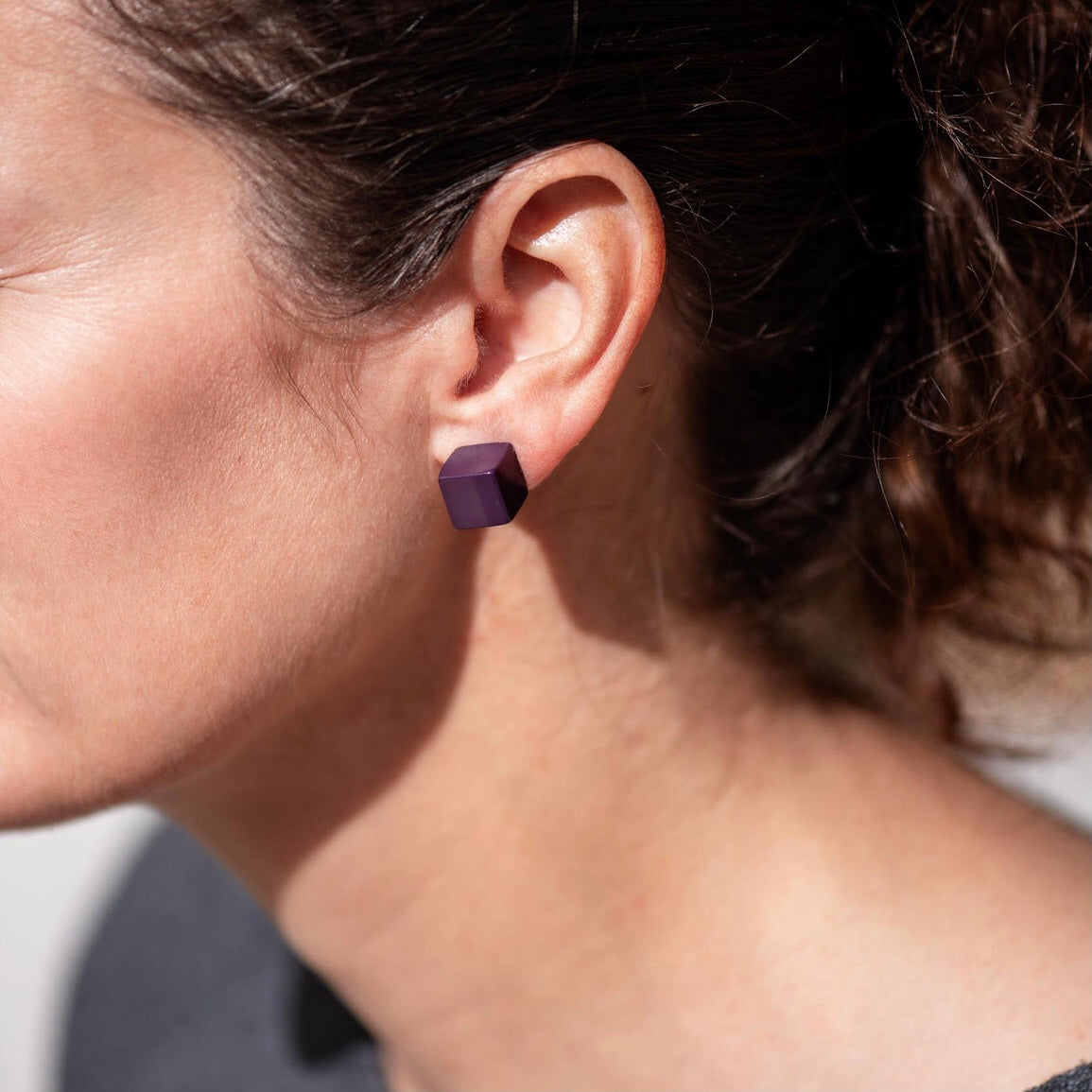 Lavender Purple Midi Cube Stud Earrings
