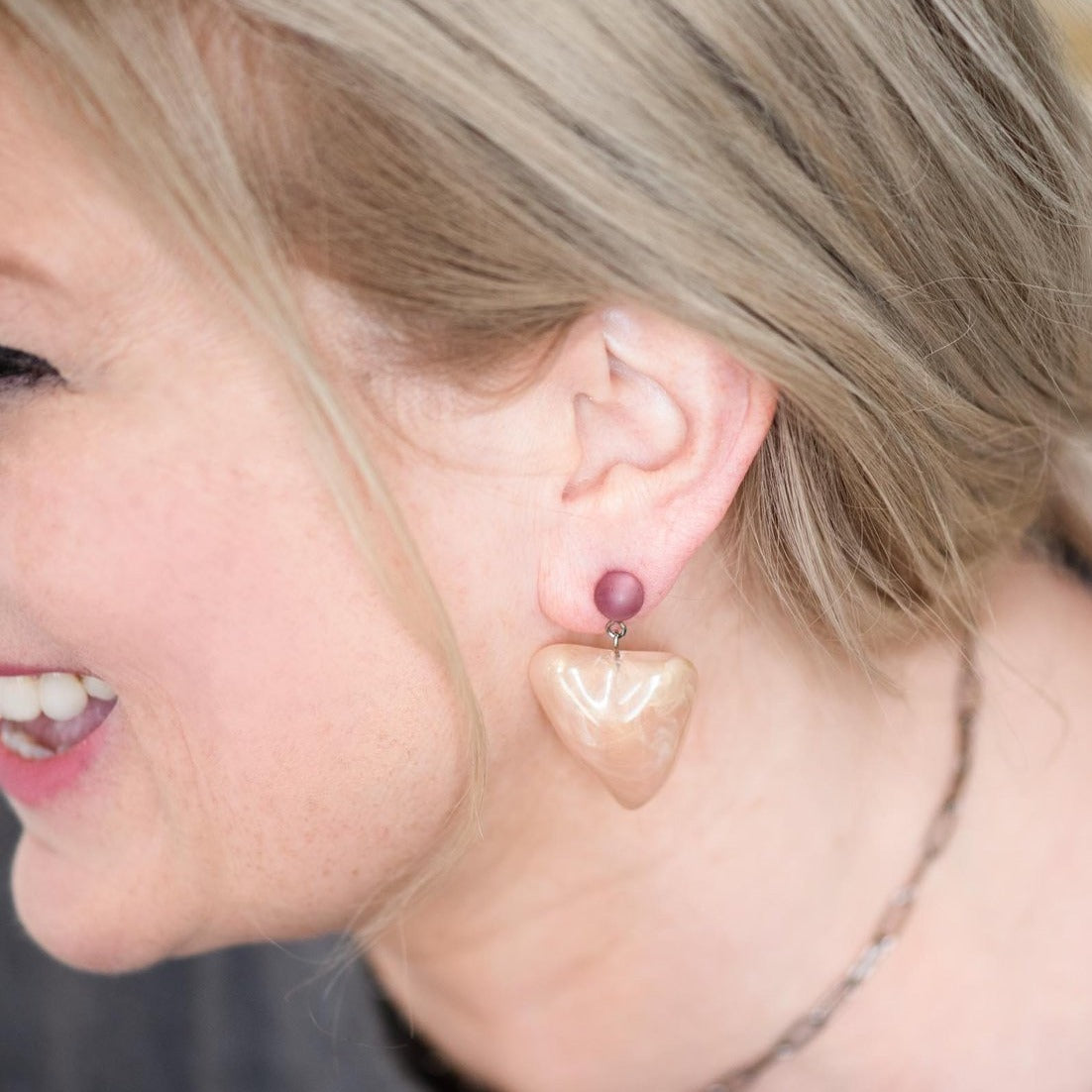 peach triangle earrings