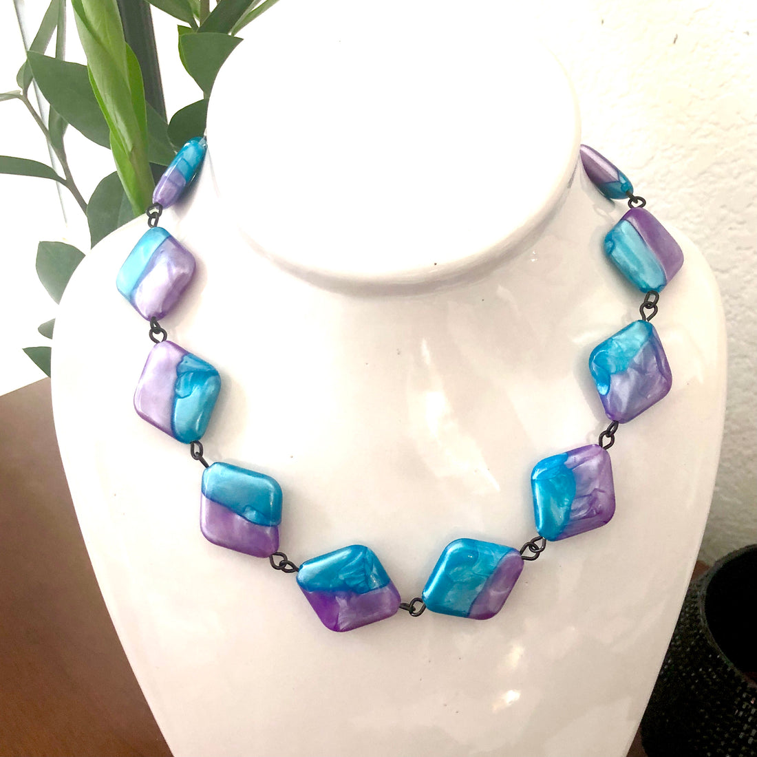 Caribbean Blue &amp; Purple Aura Glow Amelia Necklace