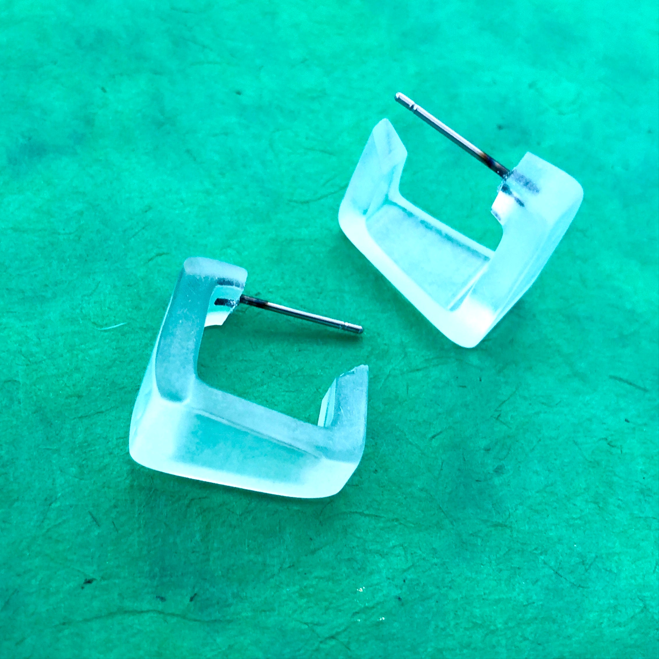 Clear Frosted Square Bermuda Hoop Earrings