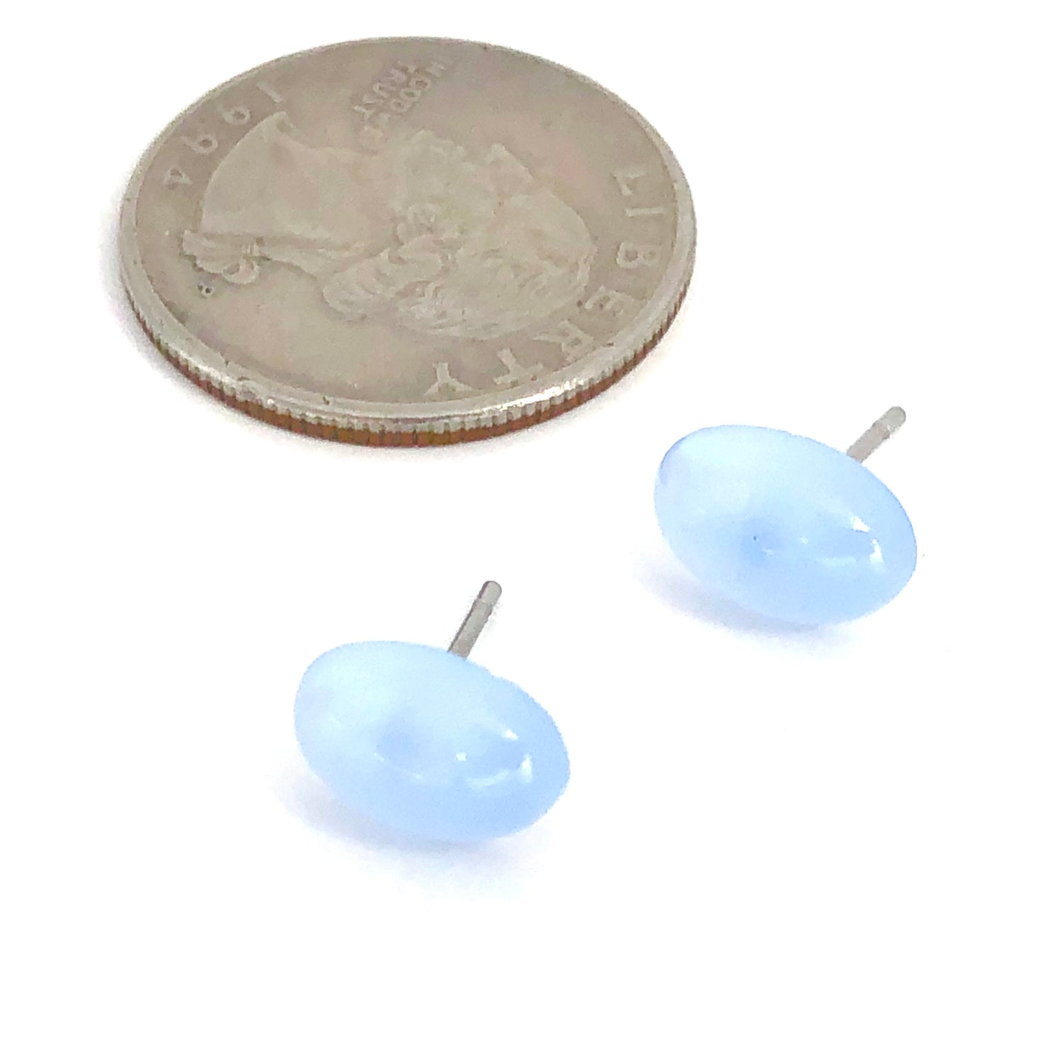 Light Blue Oval Moonglow Stud Minimalist Earrings
