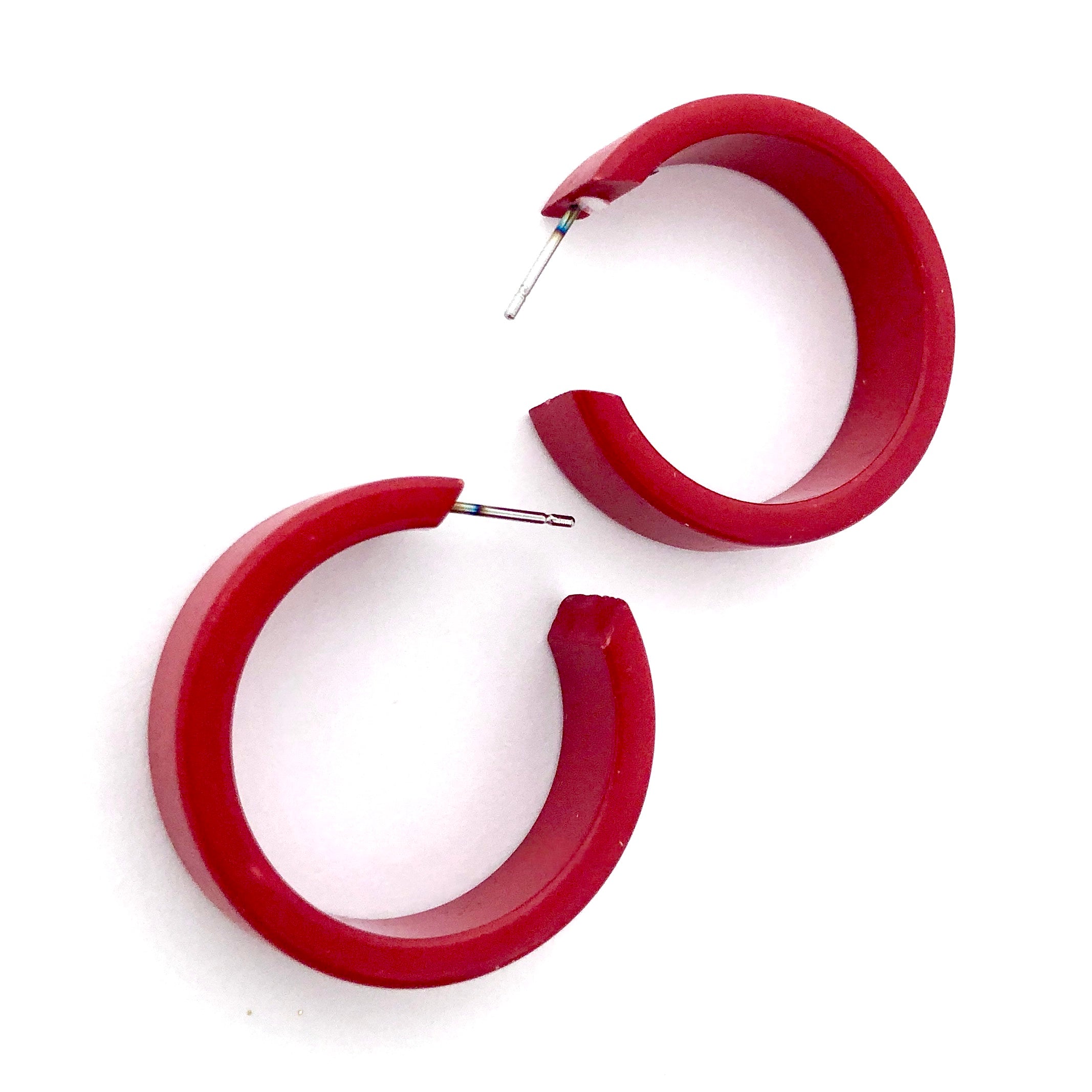 Dark Cherry Red Shiny Chandler Hoop Earrings
