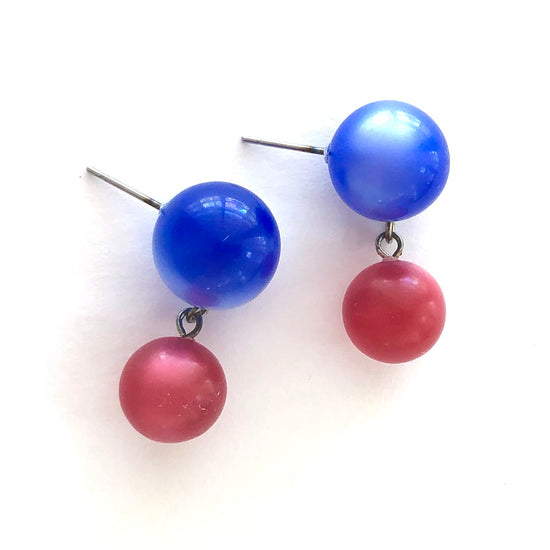 Blue & Cranberry Lollipop Statement Lucite Drop Earrings