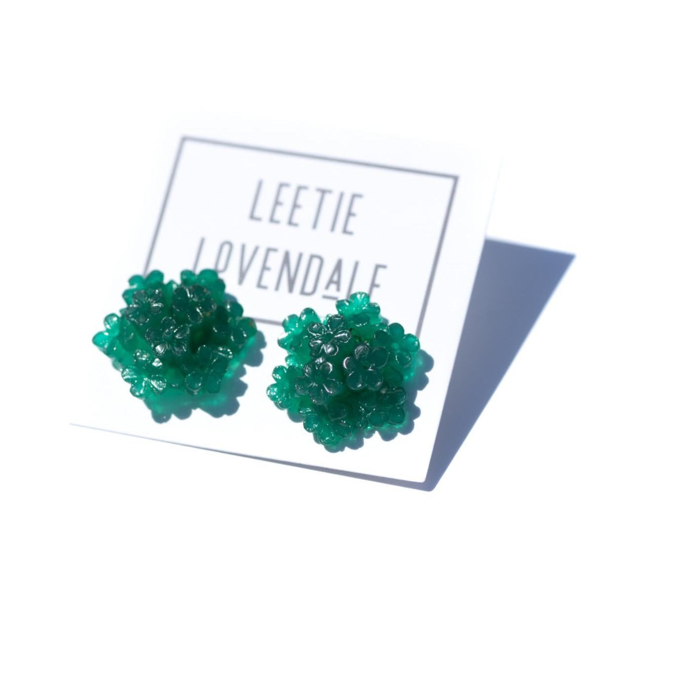 emerald green carved flower earrings
