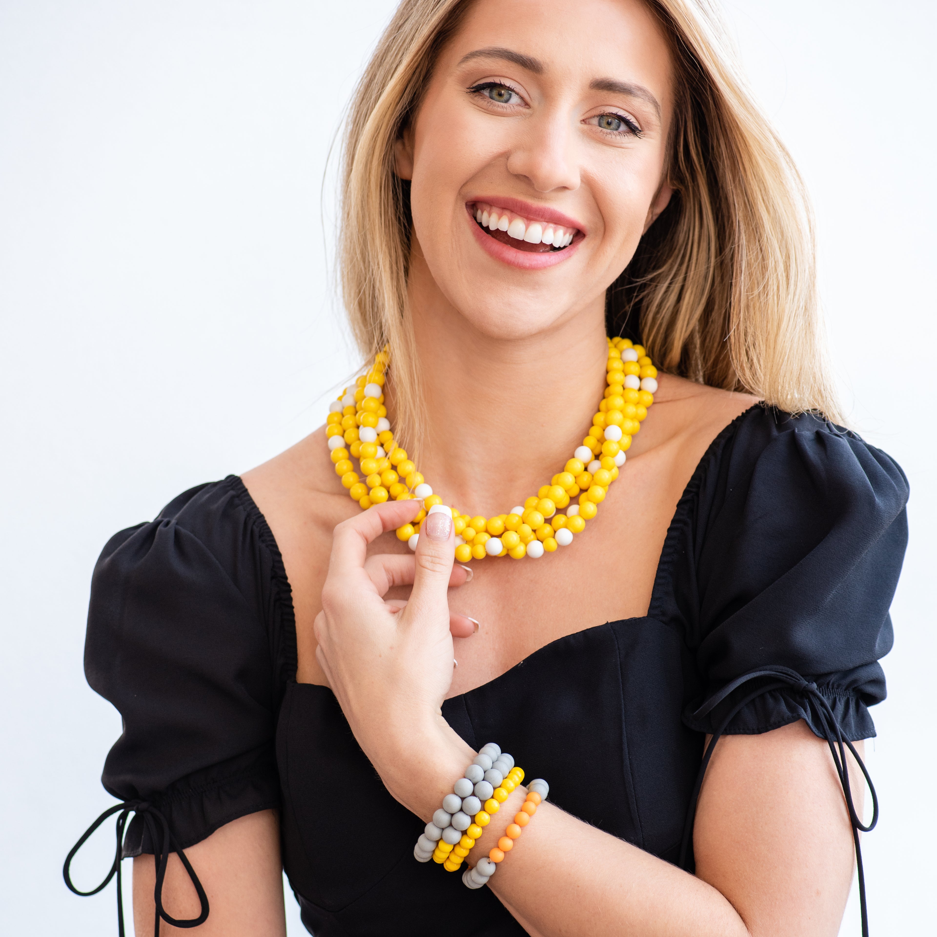 Yellow Tangerine &amp; Grey Stack &amp; Stretch Bracelets Set