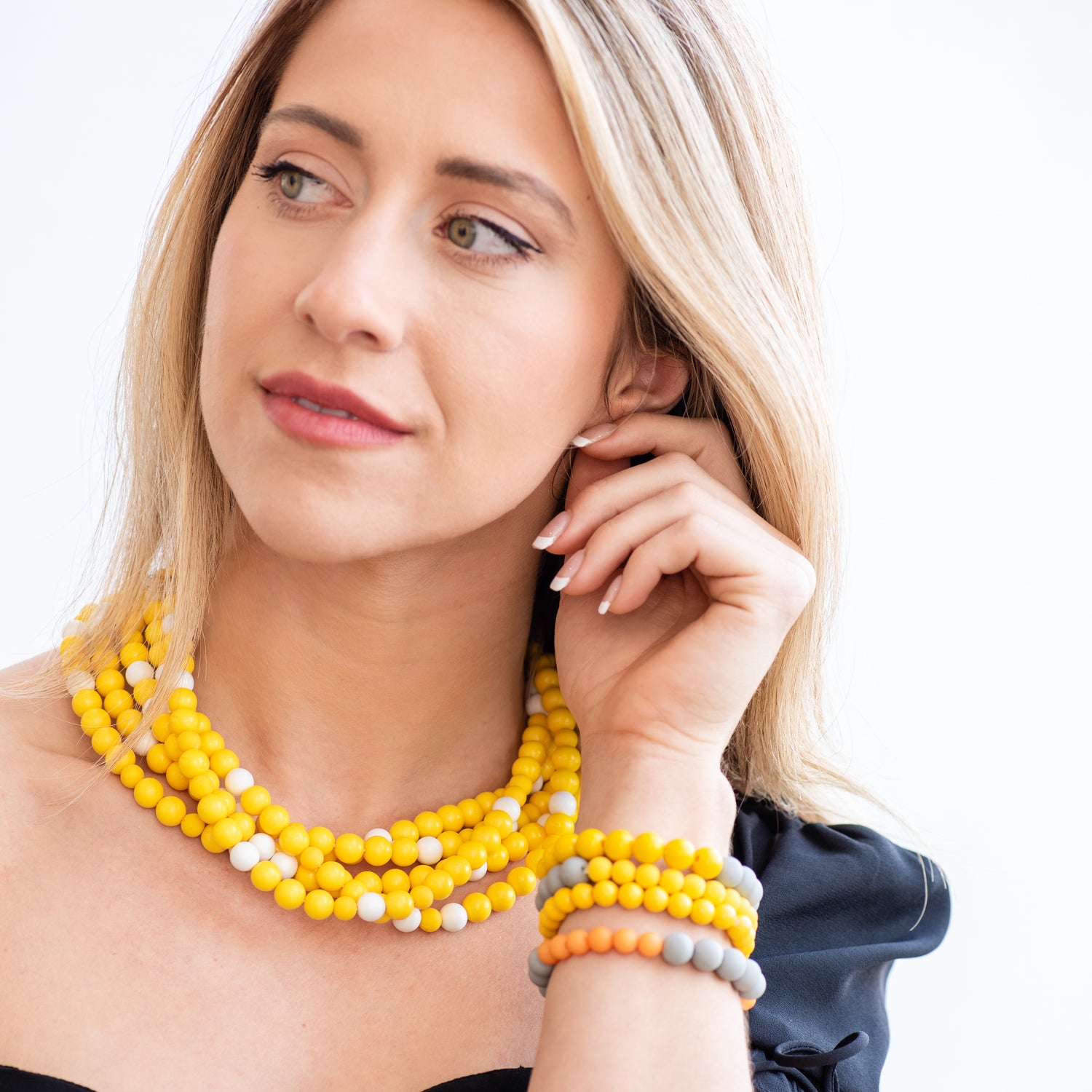 Yellow Tangerine &amp; Grey Stack &amp; Stretch Bracelets Set
