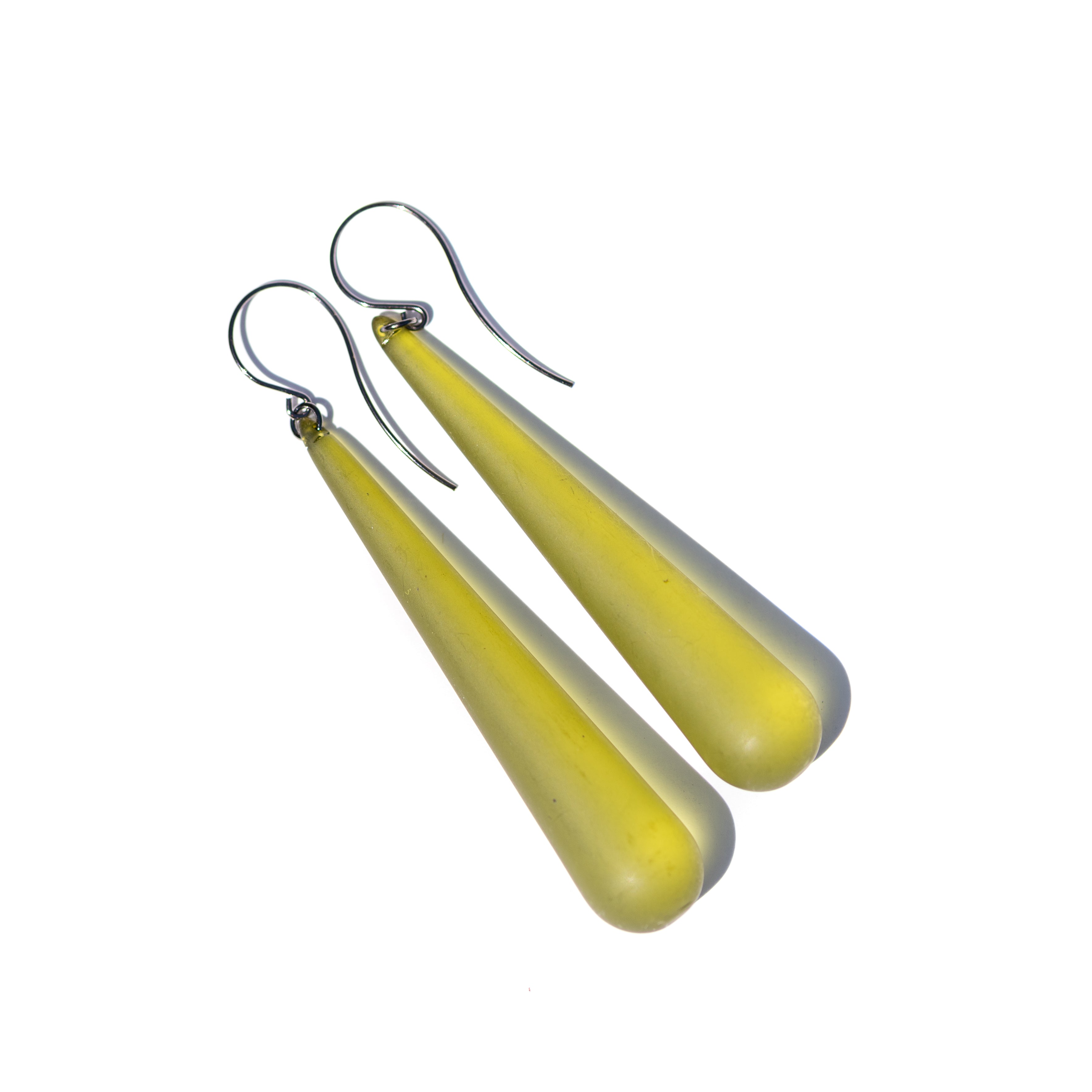Olive Green Frosted Long Teardrop lucite statement earrings
