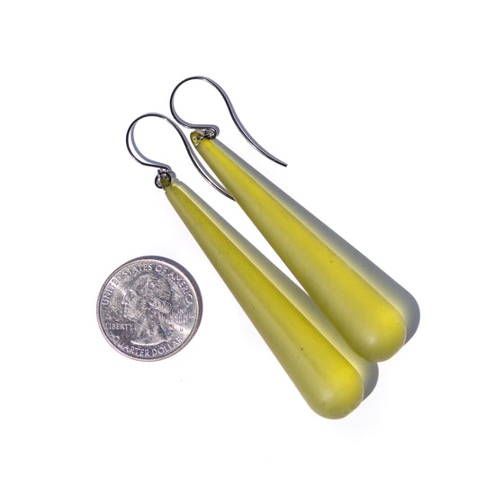 Olive Green Frosted Long Teardrop lucite statement earrings