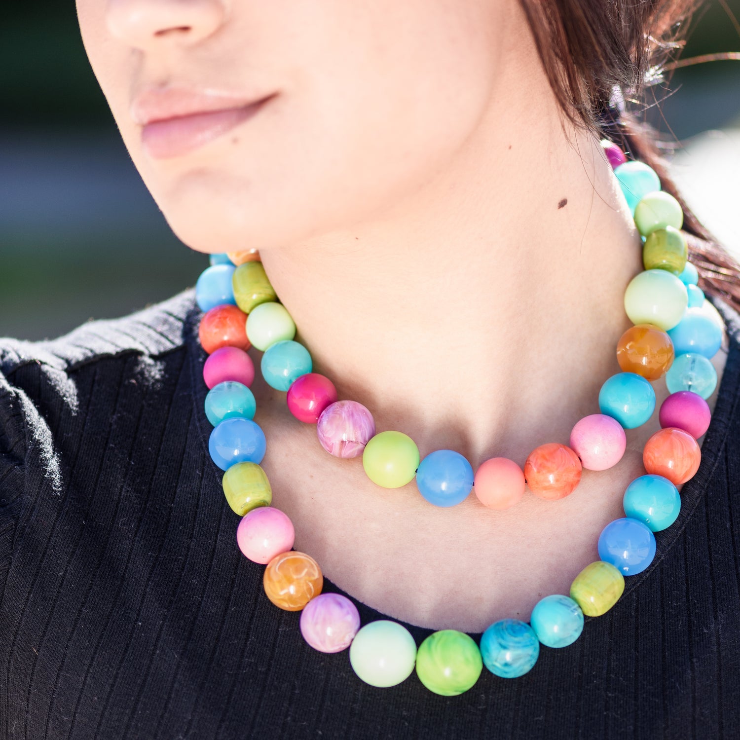Salvaged Fruit Lucite Stretch Bauble Necklace - Shortie *