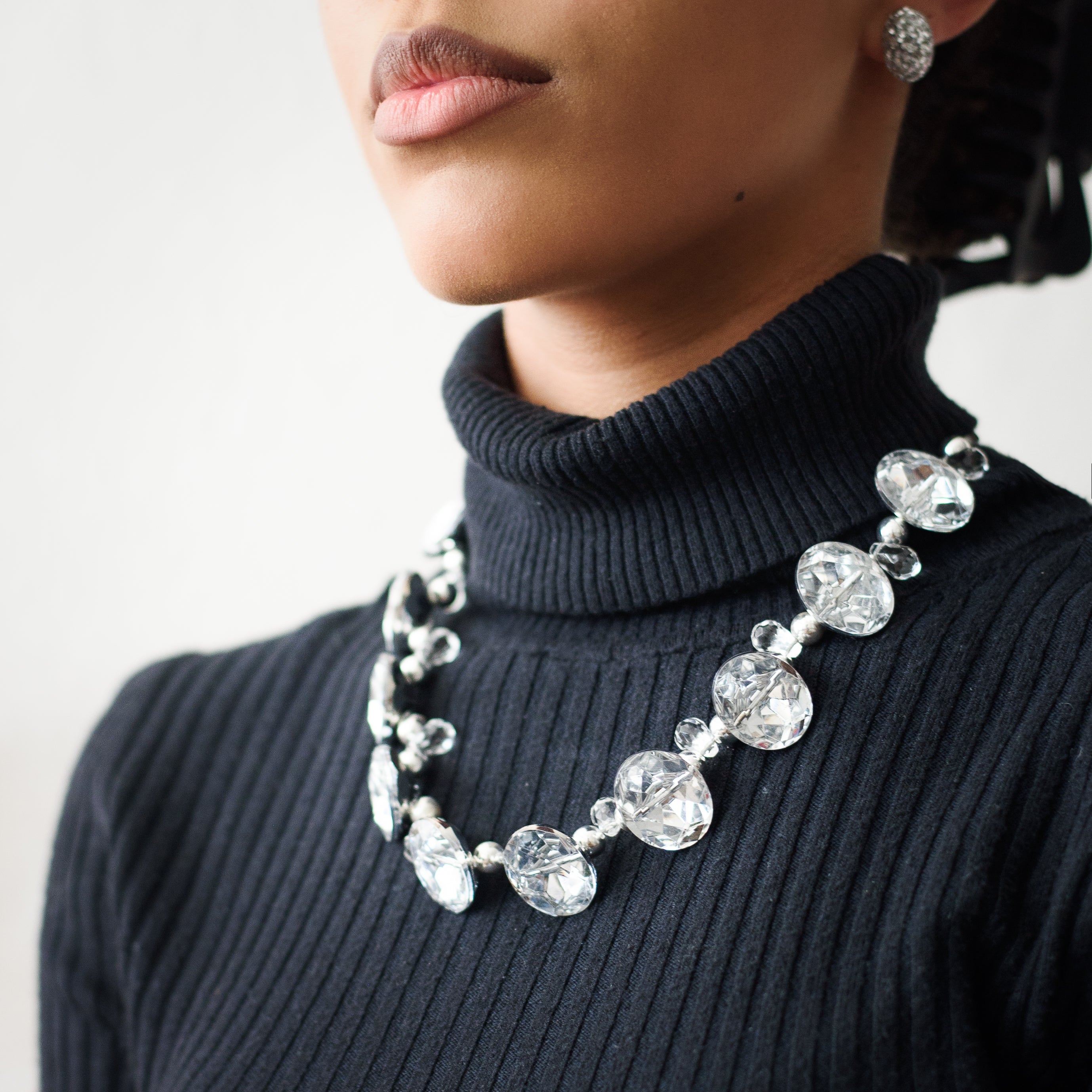 Clear Facets Button Marco Necklace