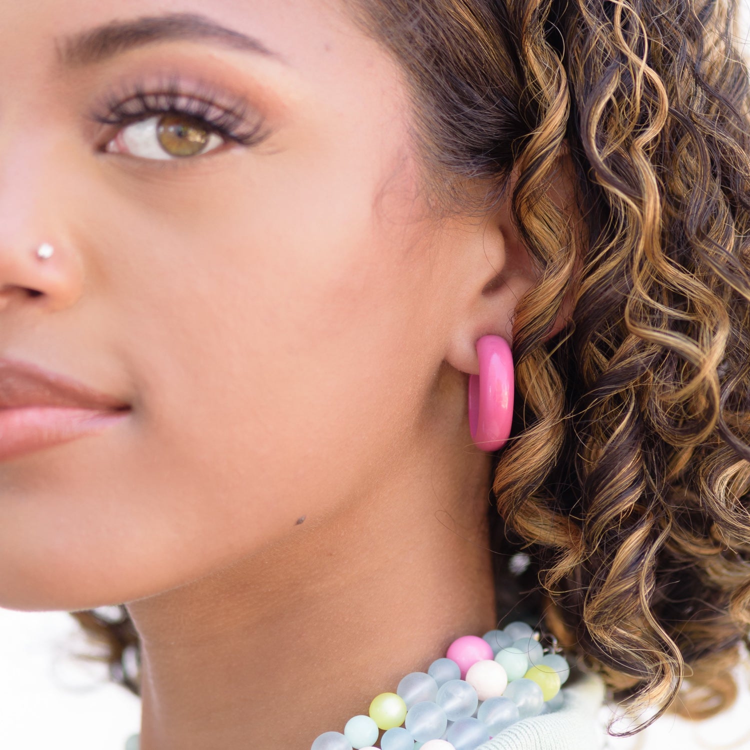 Perfect Pink Lucite Simple Hoop Earrings